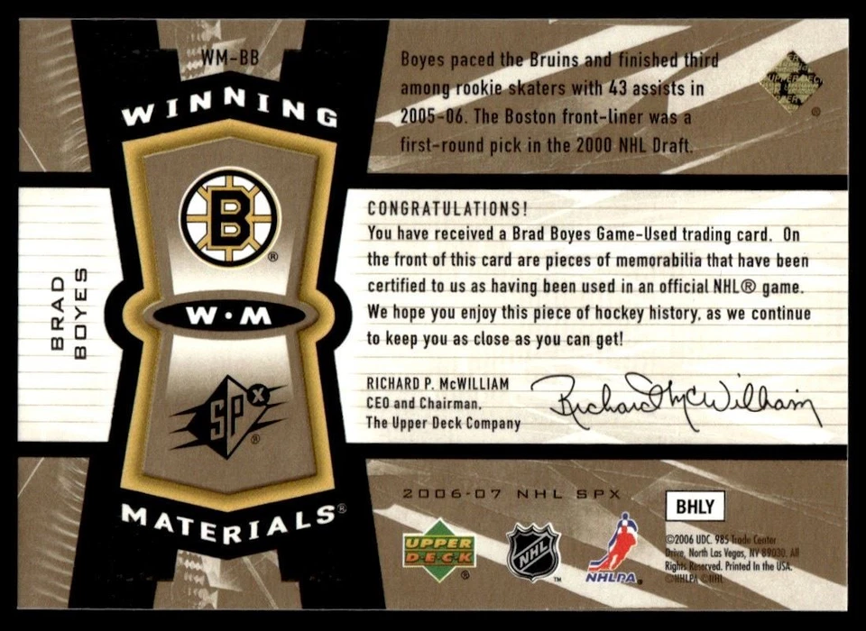 2006-07 SPx Winning Materials Brad Boyes Boston Bruins #WM-BB - Image 2 of 2