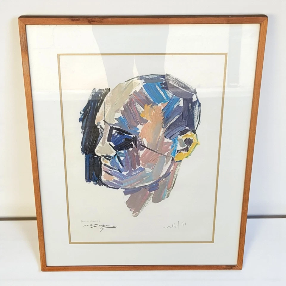 Signierte Pinchas Litvinosky & Moshe Dayan Lithographie Portrait General Moshe Dayan 