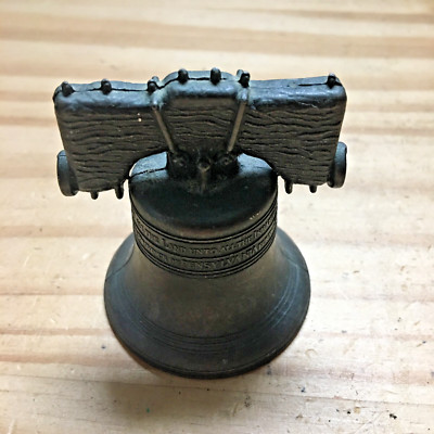 Vintage 1960s Penncraft Bronze Toned Metal Miniature Liberty Bell 2.5''H x2.25''D