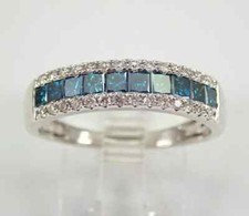 Anniversary Wedding Ring 3Ct Blue Topaz Princess Cut 14K White Gold Finish