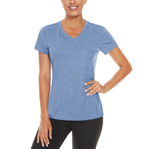 Women's V Neck Workout Shirts Short Sleeve Quick Dry T-Shirts Yoga Athletic Tops - Picture 34 of 61