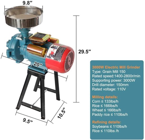 NAIZEA Electric Grain Mill Cereals Grinder 3000W 110V Coffee Mill with Funnel - Picture 9 of 20