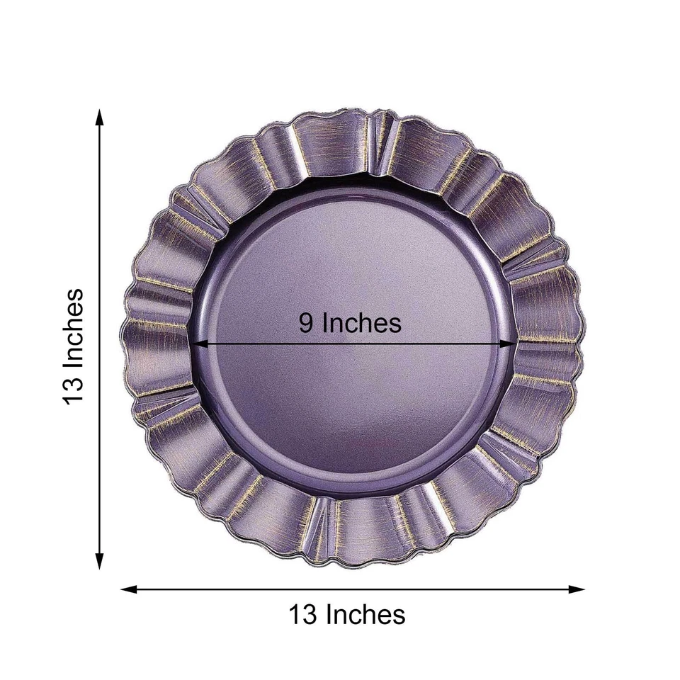 6 placas de cargador redondas festoneadas de oro púrpura de 13" decoraciones de boda fiesta Foto 4 de 4