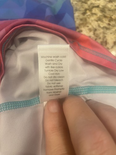 Athleta Girl Geometric Multi Blue Green Pink Purple racer back tank Med 8-10 - Picture 6 of 6