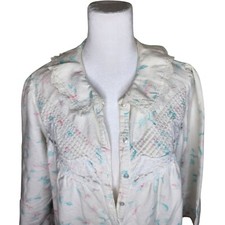 Vintage 80s Prairie Flannel Nightgown Womens Size L White Floral