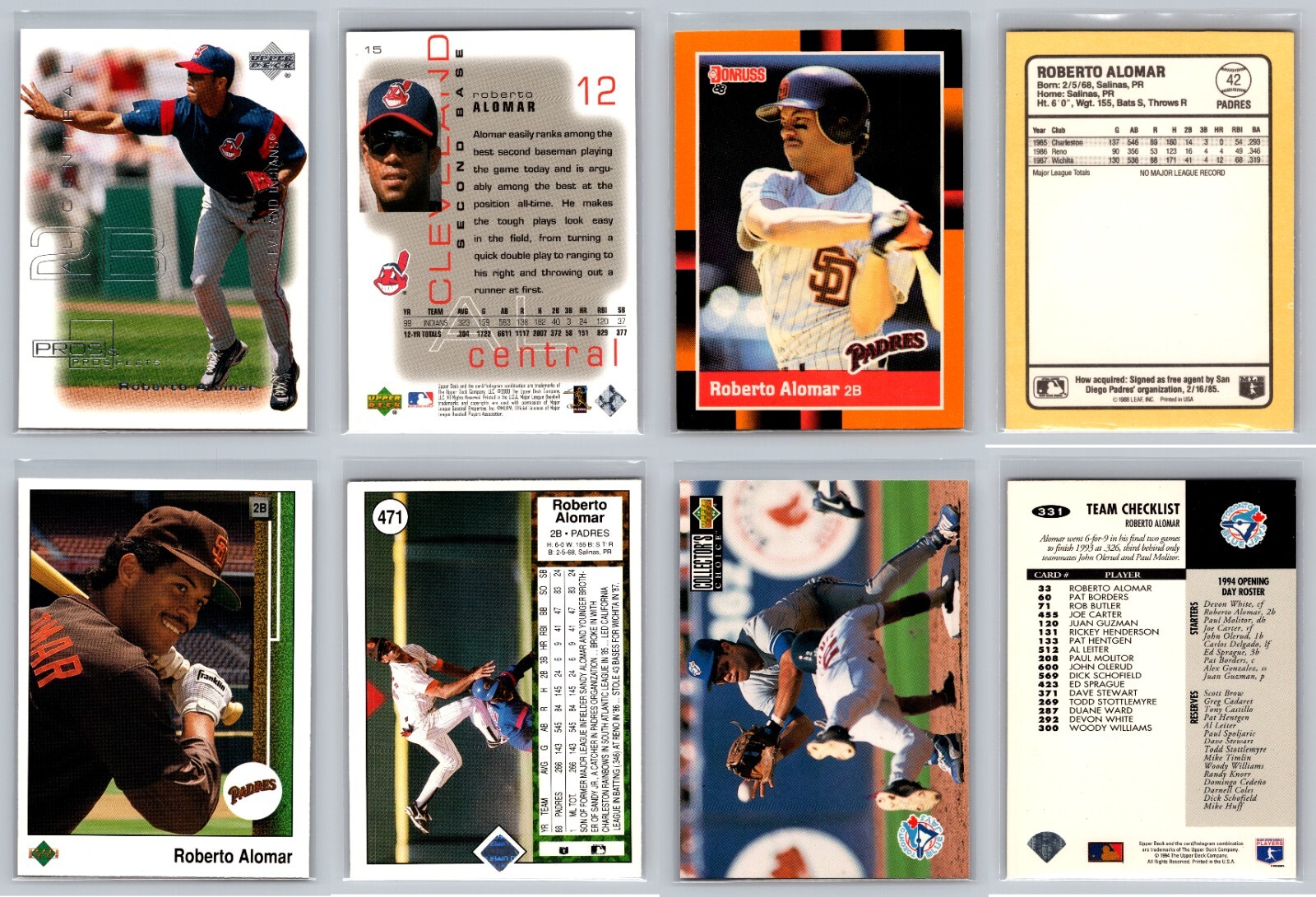 Roberto Alomar 4 Card Lot - Blue Jays / Indians / Padres - RC