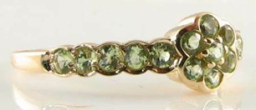 LUSH 9K 9K GOLD PERIDOT DAISY CLUSTER VINTAGE ART DECO INS BAND RING FREE RESIZE - Picture 5 of 5
