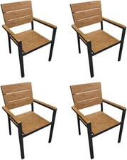 4 PZ SEDIA POLTRONA TEAK IN ALLUMINIO EFFETTO LEGNO DA ESTERNO GIARDINO 38610/4