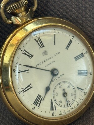Antique Pocket Watch Mechanical Ingersoll LTD GT Britain London Chain Triumph