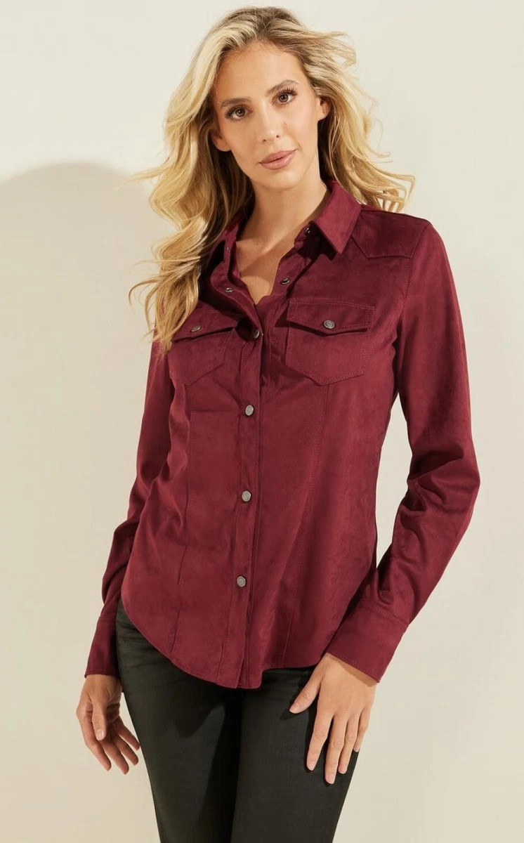🥀🍃 NWT Guess Faux Suede Shirt Burgundy shirt size XS 🥀🍃