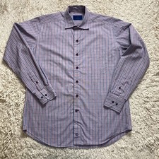 David Donahue Dress Shirt Mens Large Plaid Cotton Long Sleeve Button Up