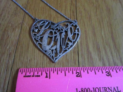 Collana Cuore Scritta AMORE all'interno Colore Argento 2" Ciondolo Catena 16" - Foto 8 di 9
