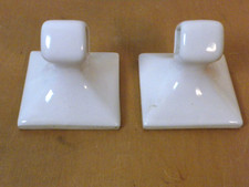 Antique Glossy White Ceramic Tile 2-Pc Toilet Paper Holder, 1920s Exc Free Ship