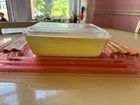 Vintage PYREX Fridgie 503 Yellow Refrigerator Dish 1.5 Quart with Ribbed Lid