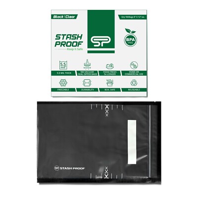 Stash Proof Resealable Zipper Vacuum Seal Bags 8'' x 12'' 100 Count 5.5 Mil 