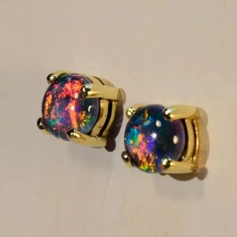 Fiery Genuine Australian Black Fire Opal Earring 925 Silver Handmade Earrings - image 2 of 3