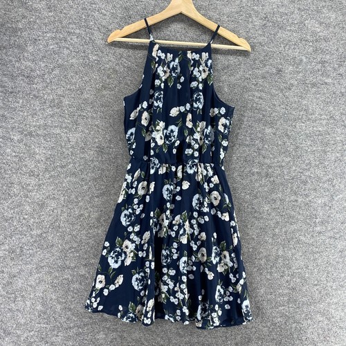 New Francesca's Dress Women S Small Blue Floral Sheath Midi Elastic Waist Lined