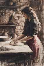 WOMAN KNEADING BREAD POSTCARD, Card Toppers Scrapbook Junk Journal Art Card 1 pc