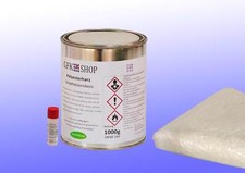 GFK SET: 1KG HARZ, 1m² GLASFASERMATTE 600 g/m² PLUS HÄRTER, STYROLREDUZIERT