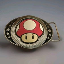 Super Mario Bros Belt Buckle Reversible Spinning Magic Mushroom Green Red 2011