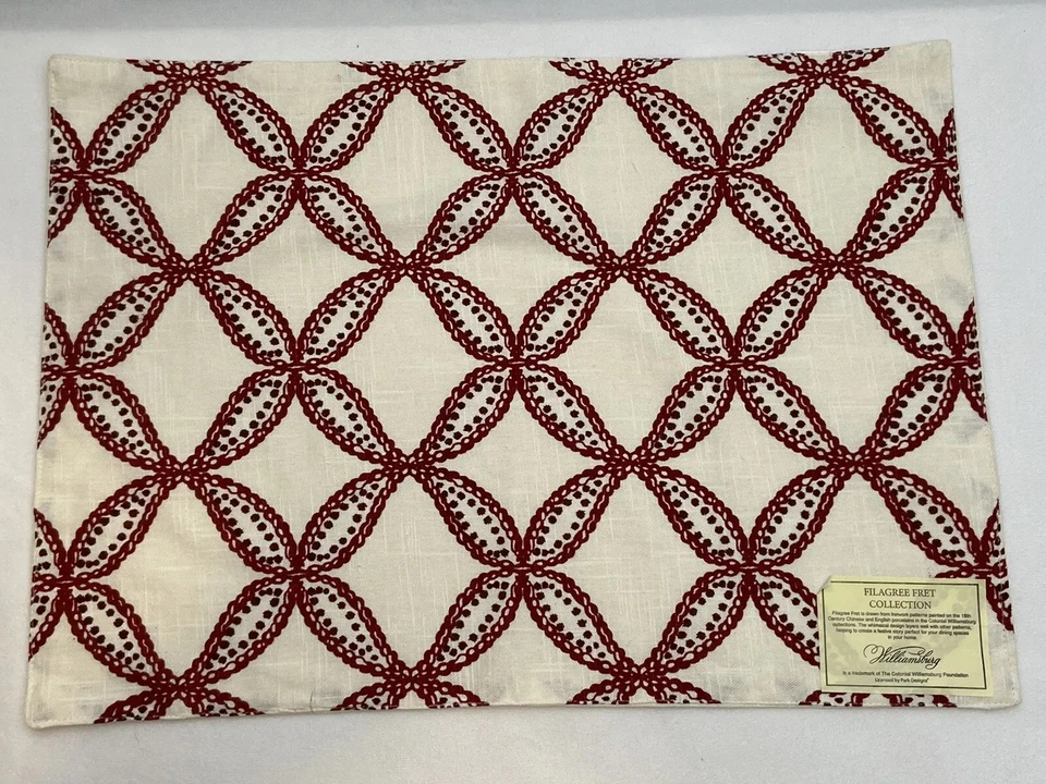 Colonial Williamsburg Tischset 8 ~ Park Designs Filigran Bund 100% Baumwolle * Lesen