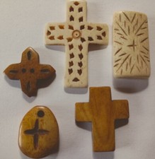 Buffalo Bone Beads or Pendants - 5 Asst Crosses, Beading Holes, 1" to 2", Carved