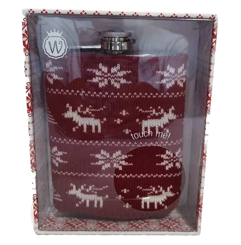 Suéter de vacaciones de 7 oz con diseños de ojos salvajes de acero inoxidable de Navidad rojo frasco de cadera Foto 2 de 4