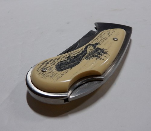 Ka-bar Seki Japan Scrimshawed Seaman 3 1/4 Thumb Knife - Picture 13 of 17