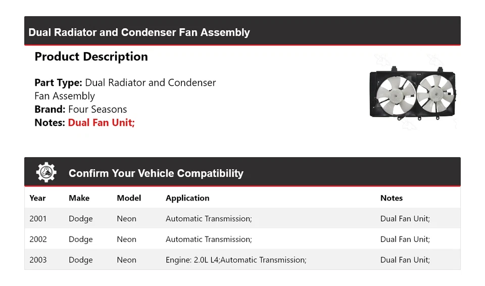 Conjunto de ventilador condensador y radiador doble de neón para Dodge 2001-2003 4 estaciones 2002 Foto 2 de 4