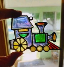 Vintage Train Sun Catcher Locomotive Stained Glass Blue Engine Vintage Train Sun Catcher Locomotive Stained Glass Blue Engine