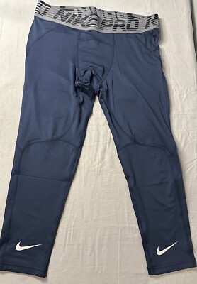 Nike Pro Dri-Fit Compression Pants 3/4 Tights Navy Blue Men s Size L