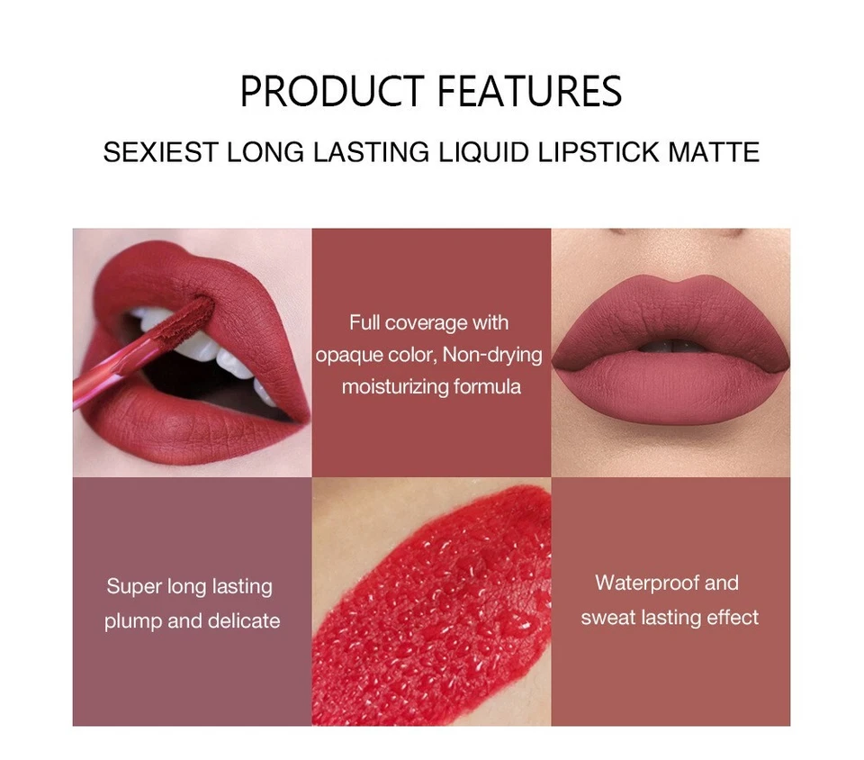 6Pcs Set Lip Gloss Lipstick Matte Velvet Waterproof Long Lasting Makeup Set Gift - Image 4 of 4