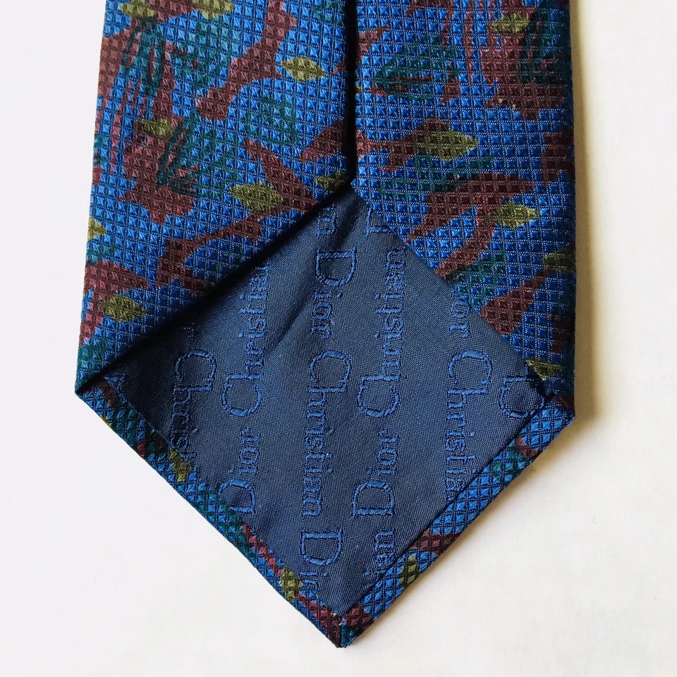 Christian Dior Monsieur Silk Blue Green Burgundy Pattern Necktie Mens Tie Italy - Imagem 3 de 4