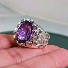 Natural Amethyst Stone Ring Pure Silver - All Sizes Available