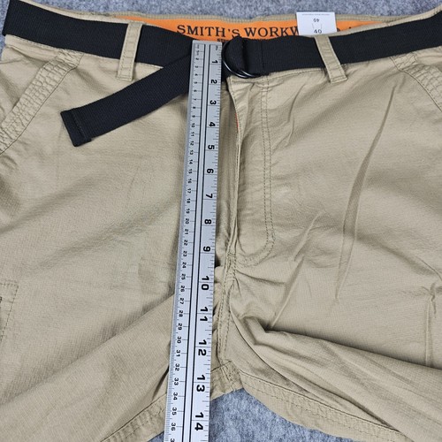 Smith’s Workwear Shorts Men's 40 Khaki Belted Stretch Mini Ripstop Relaxed Cargo - Picture 4 of 12