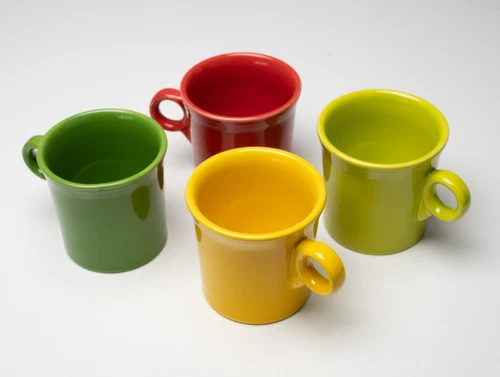 FIESTA WARE Homer Laughlin Tom Jerry Mugs O Ring Handle Coffee Mugs Cups-Set 4
