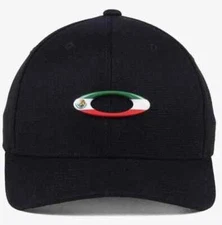 Oakley Mens TinCan Flag Mexico Stretch Baseball Cap Hat Black Large/XLarge New