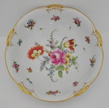 Stunning Colorful Dresden Germany Floral Bowl, Gilded Edge, 10 1/4" Fine Cond.