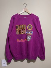 Vtg 80s New Orleans Mardi Gras Pullover Sweatshirt Men s XL Purple