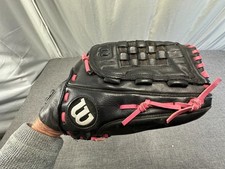 Wilson A600 Softball Baseball Glove Black Pink Stitch RHT 13  AO600 FP13