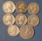LOT 8 US SILVER COINS 7 QUARTERS 1944 D WALKING LIBERTY HALF DOLLAR