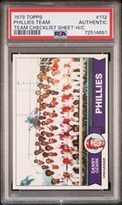 1979 TOPPS TEAM CHECKLIST SHEET-HAND CUT 112 PHILLIES TEAM PSA AUTHENTIC SCHMIDT