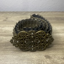 Steampunk Metal Brass Tone Elastic Belt Ornate Buckle Rhinestones Y2K