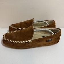 Polo Ralph Lauren Markel V Slippers Mens  12 Faux Fur Moccasin Brown Leather