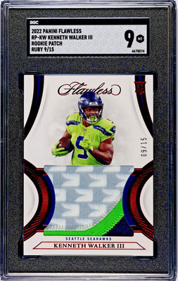 2022 PANINI FLAWLESS #RP-KW KENNETH WALKER III ROOKIE PATCH RUBY RC 09/15 SGC 9