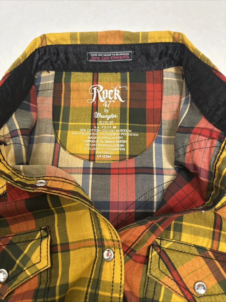 Rock 47 Wrangler Women's Size Small Rhinestone Pearl Snap Plaid Cowgirl Shirt - Изображение 4 из 4