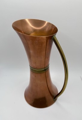 Kupfer und Messing Langhals Vase / Kanne Messinggriff