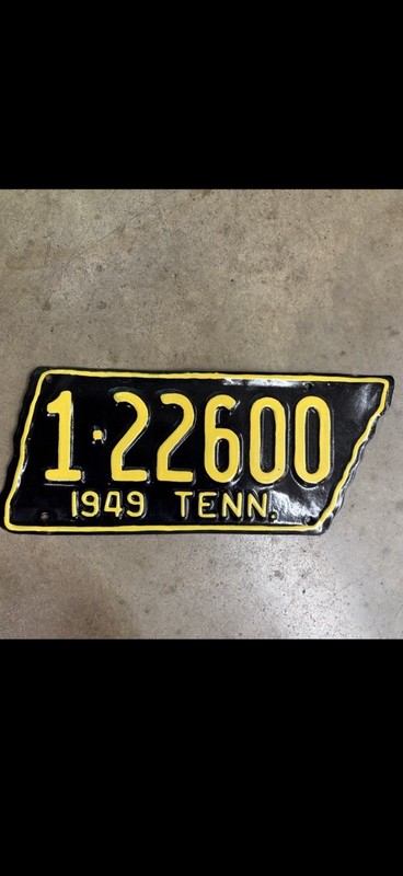 1949 Tennessee License Plate Tag - Tennessee 1949 Plate Number 1-22600