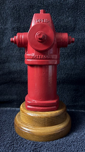 Vintage Fire Hydrant Waterous Desktop Heavy Metal Salesman Sample Wood Base Red