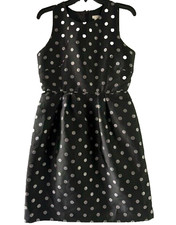 J Crew 6 Black Silver Polka Dot Party Dress Fit Flare Sparkle Cocktail Minimal